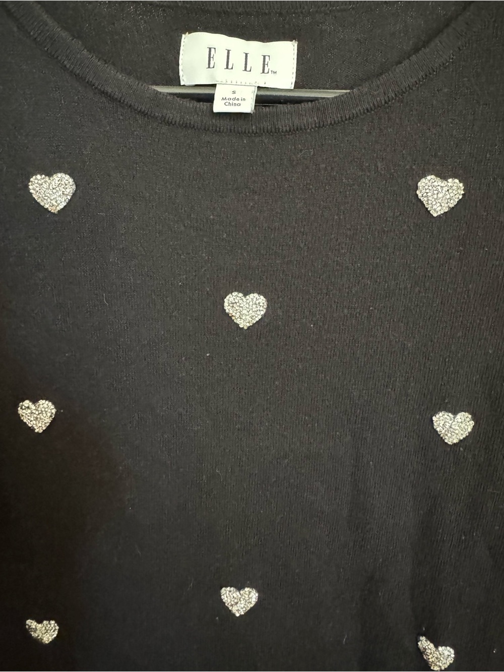 ELLE Black Knit Sweater with Silver
Rhinestone Hearts - Size [S]. EUC - Picture 3 of 13